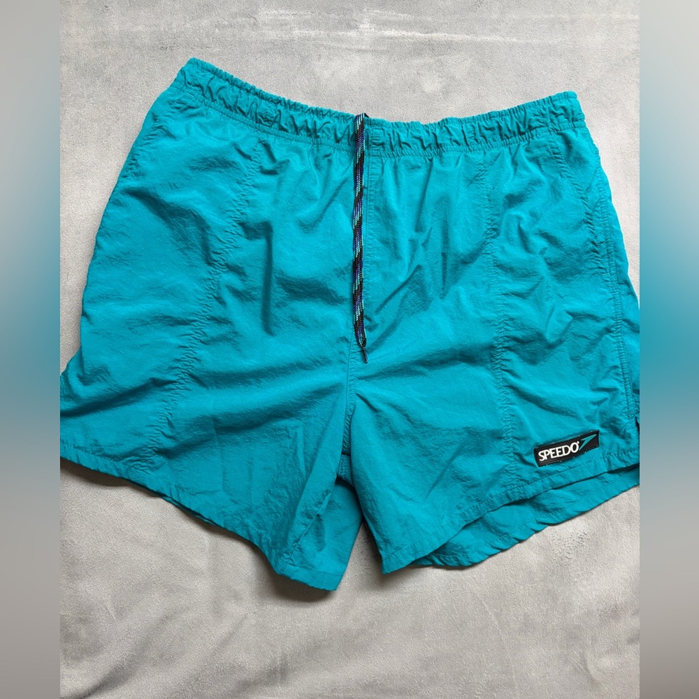 VTG Speedo Sport Systems Mens Swim Trunks Shorts Teal Nylon Mesh Lined Size L